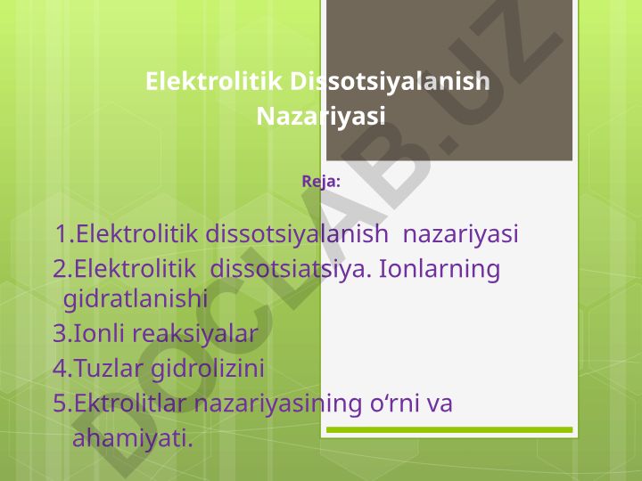 Elektrolitik Dissotsiyalanish Nazariyasi