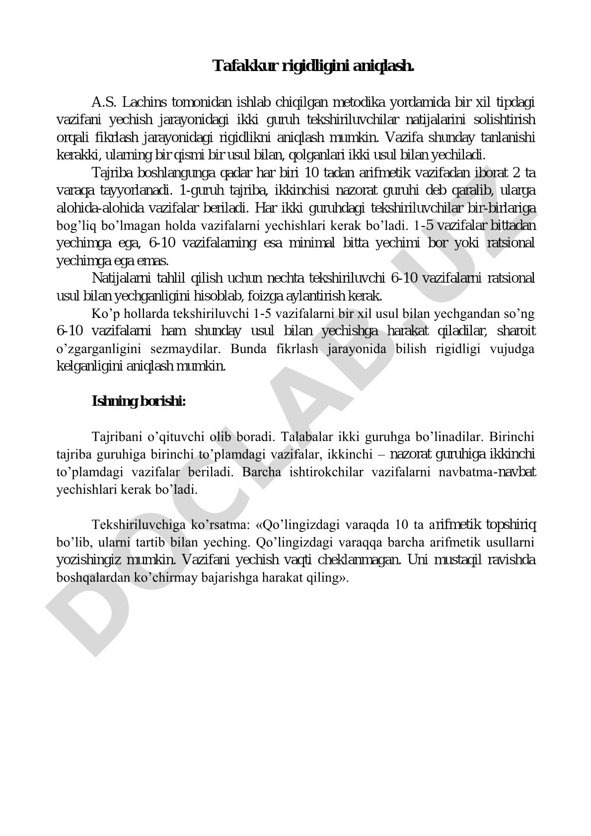 Tafakkur rigidligini aniqlash metodikasi