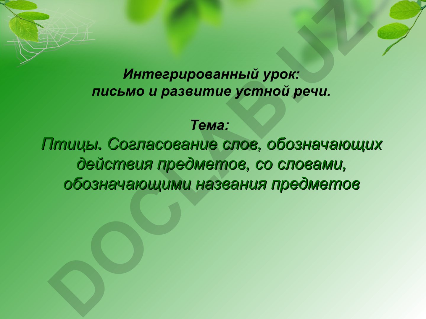 Интегрированный урок: письмо и развитие устной речи. Тема: Птицы