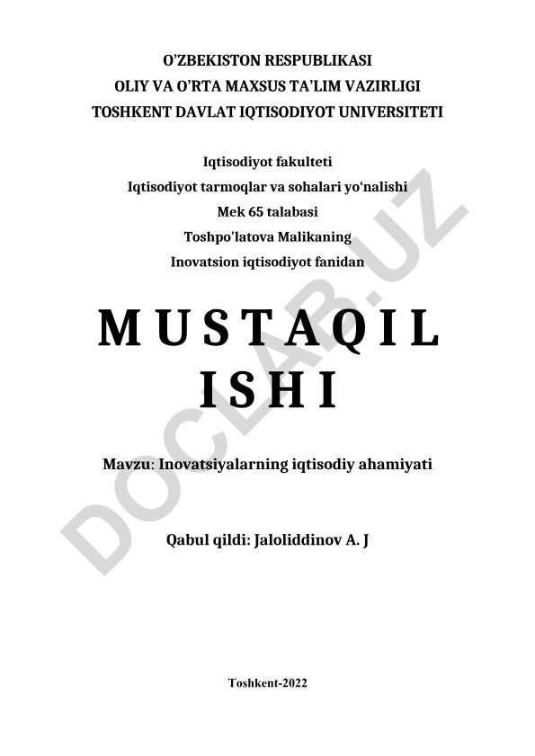 Inovatsiyalarning iqtisodiy ahamiyati