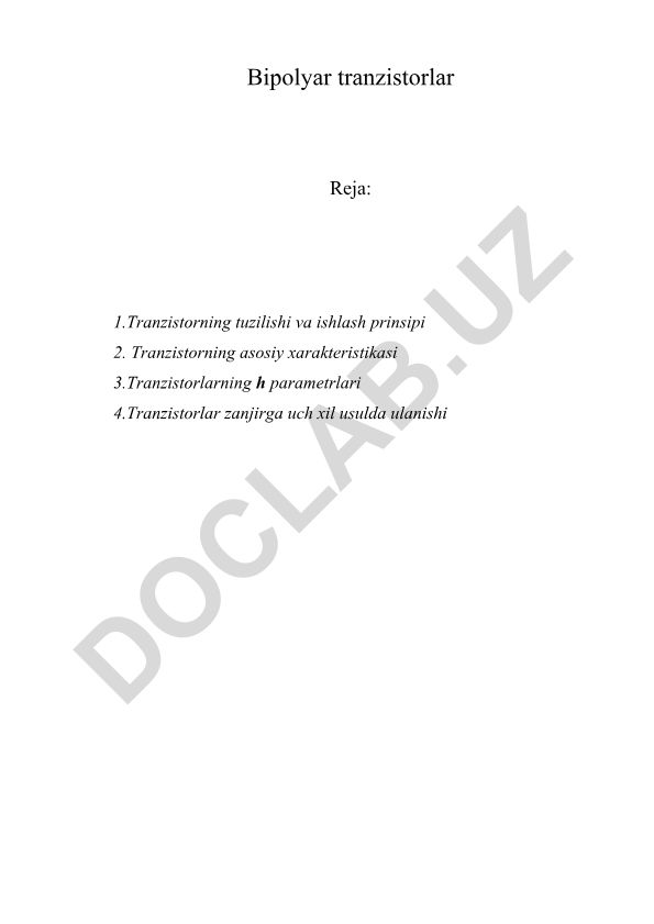 Bipolyar tranzistorlar tuzilishi va ishlash prinsipi
