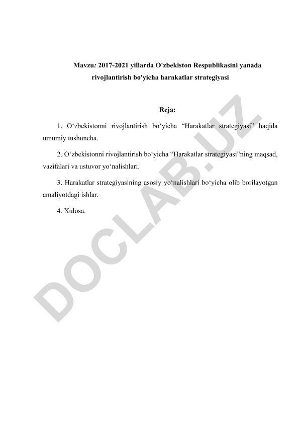 2017-2021 yillarda O'zbekiston Respublikasini yanada rivojlantirish bo'yicha harakatlar strategiyasi
