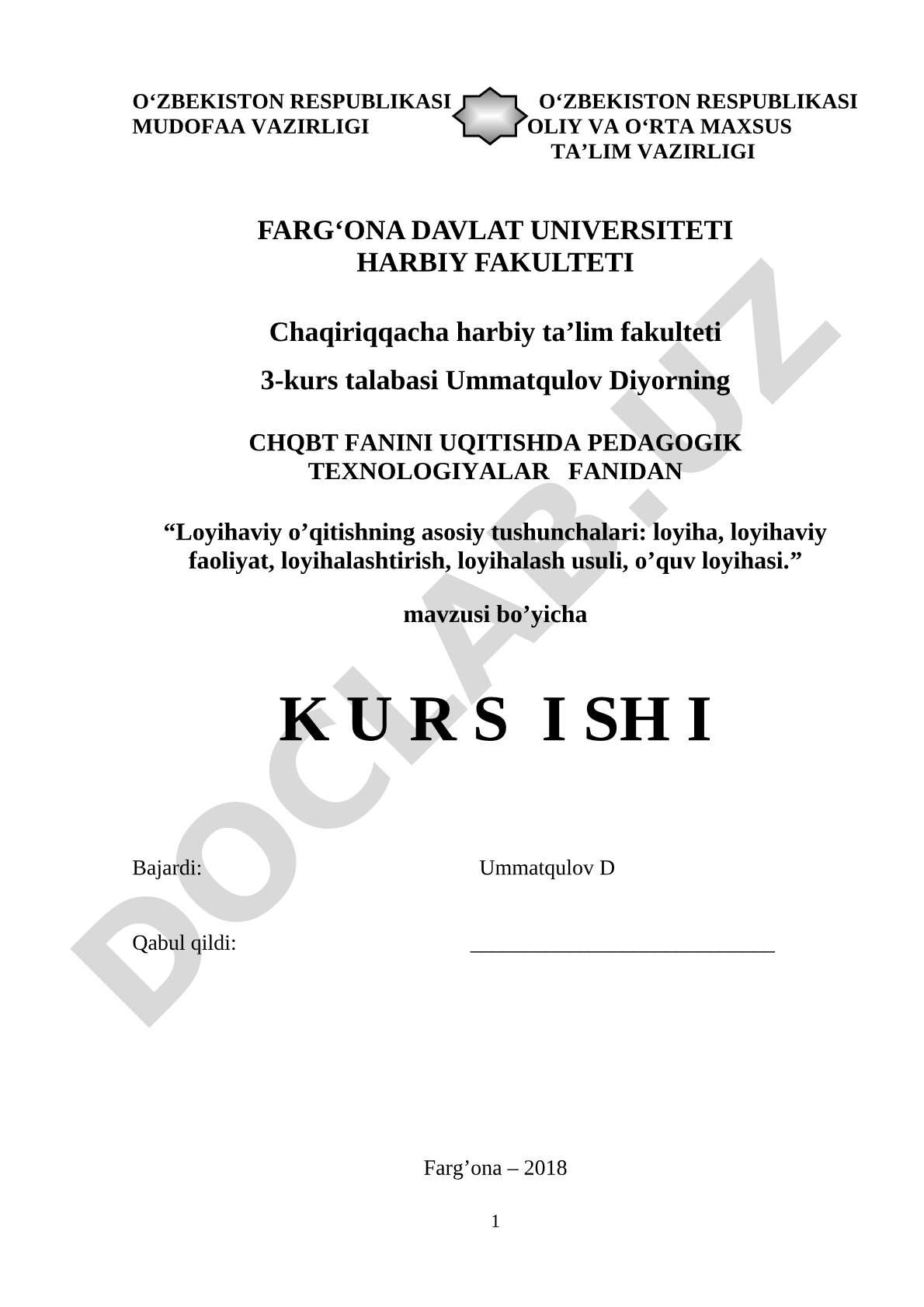 Loyihaviy o'qitishning asosiy tushunchalari: loyiha, loyihaviy faoliyat, loyihalashtirish, loyihalash usuli, o'quv loyihasi