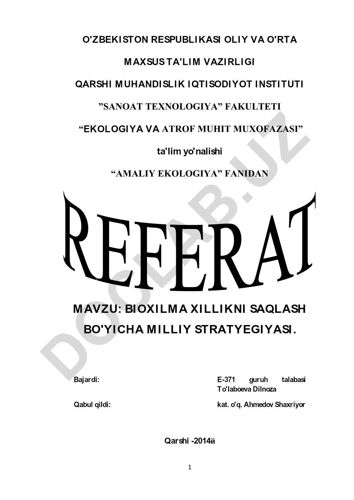 Bioxilma xillikni saqlash bo'yicha milliy strategiyasi