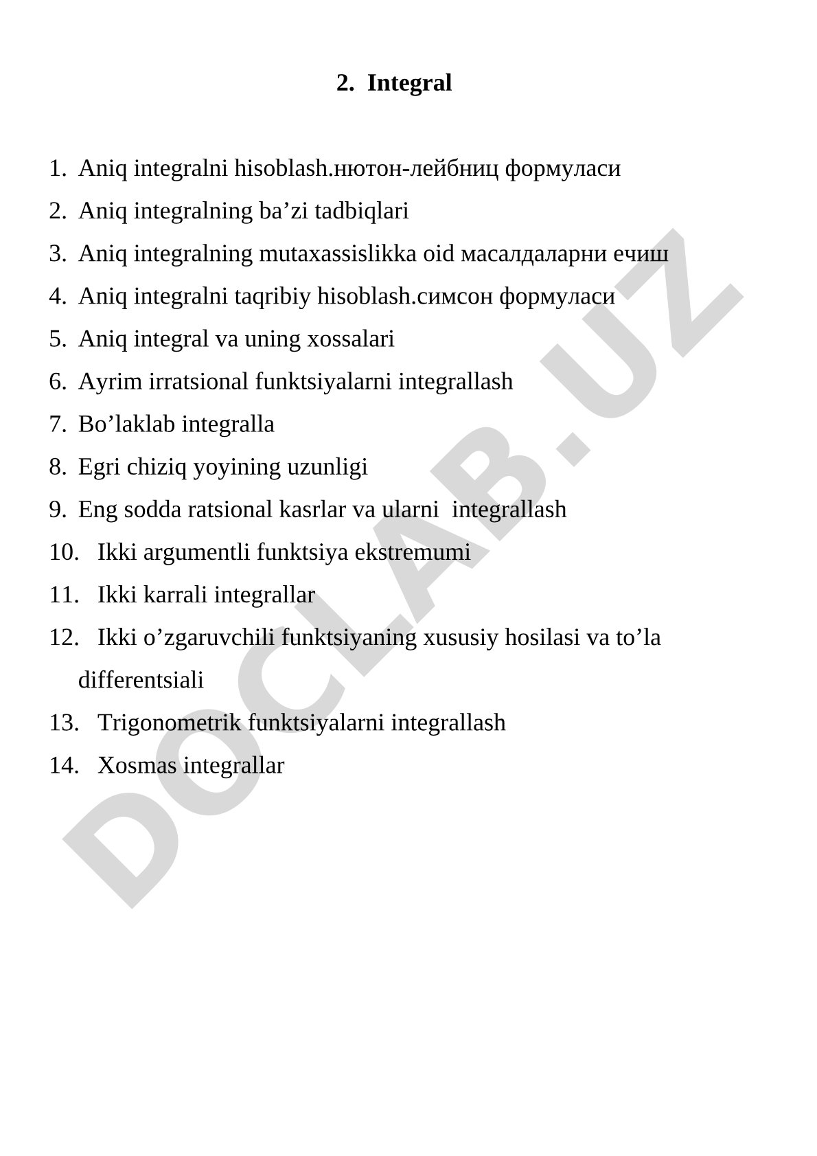 Aniq integral va uning tadbiqlari