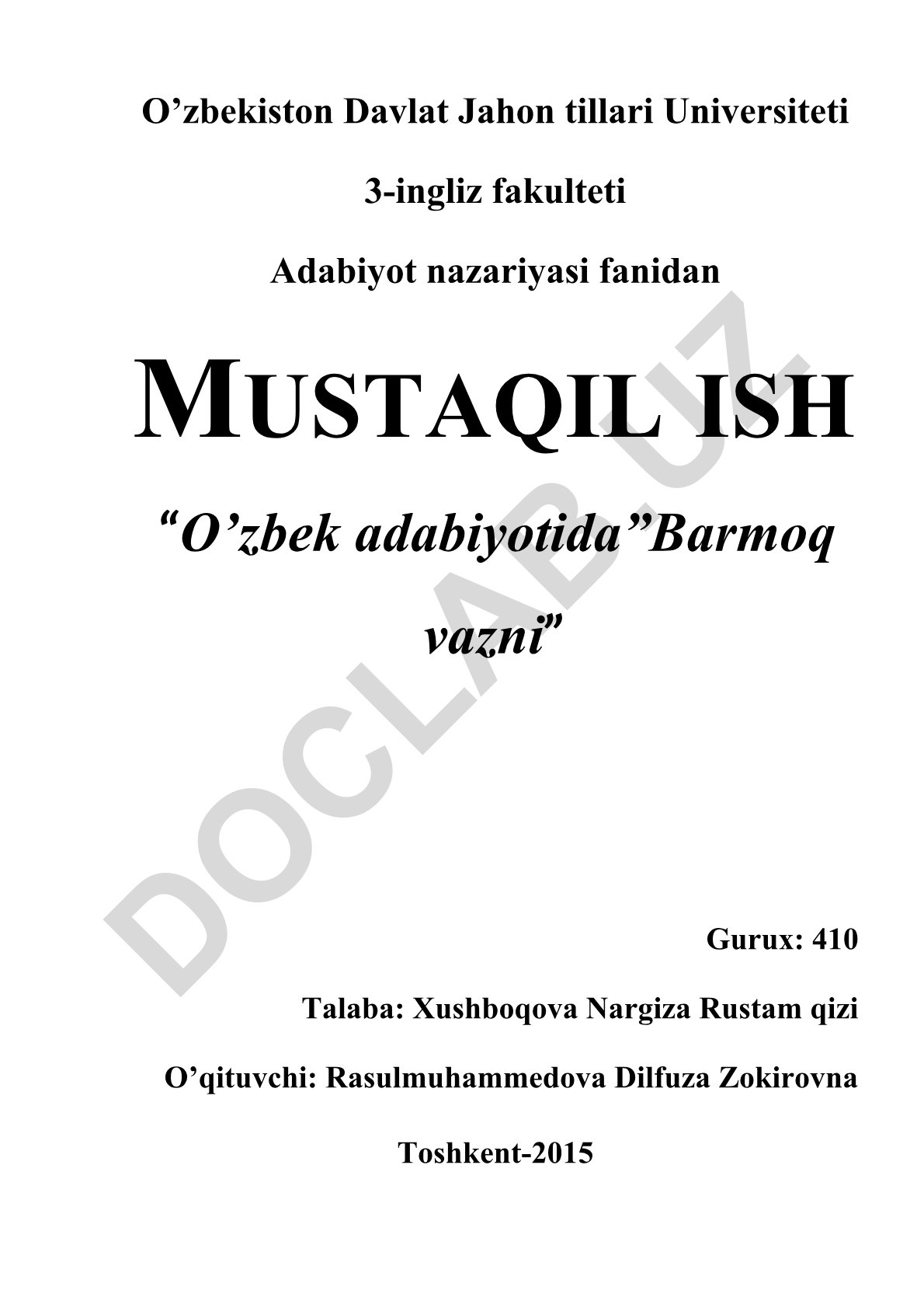 O'zbek adabiyotida barmoq tizimidagi vaznlar