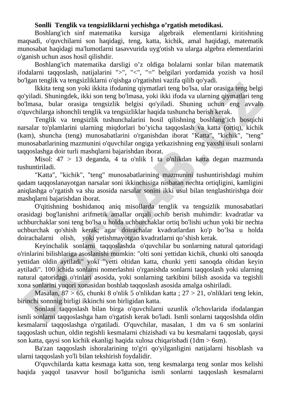 Sonli tenglik va tengsizliklarni yechishga o'rgatish metodikasi