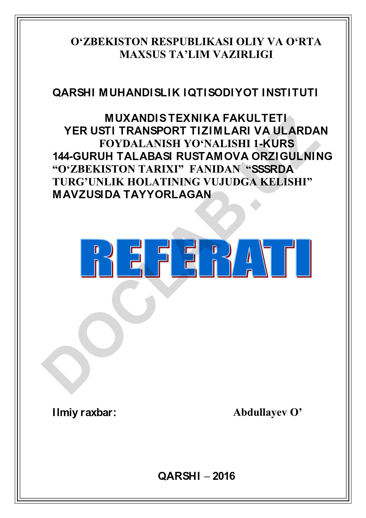 SSSRda turg'unlik holatining vujudga kelishi