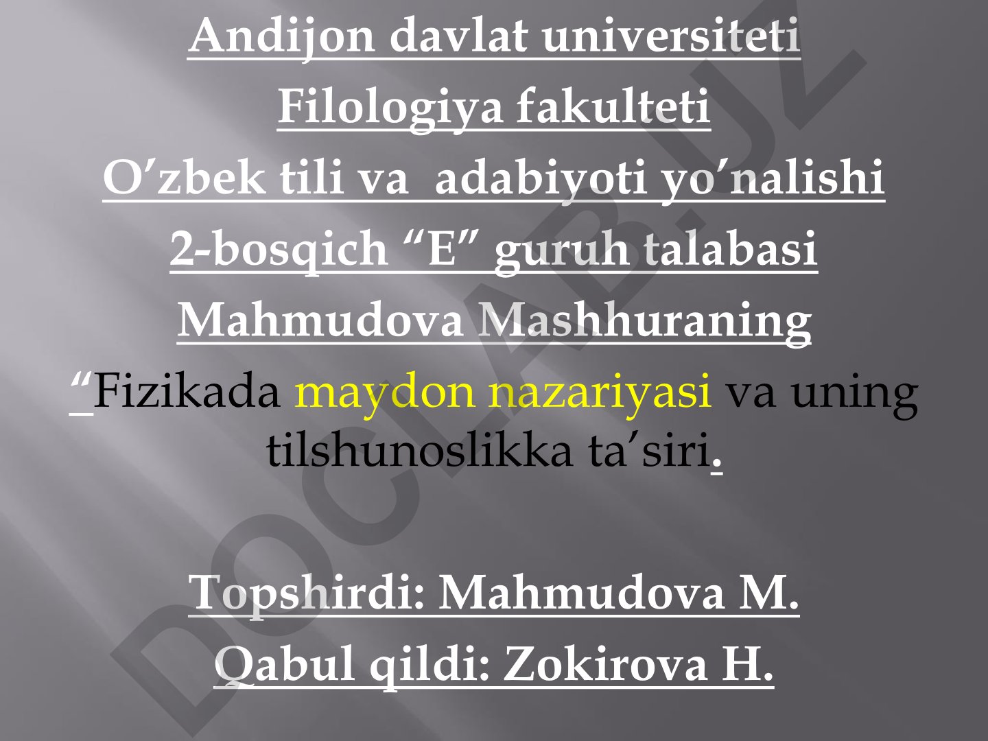 Fizikada maydon nazariyasi va uning tilshunoslikka ta'siri