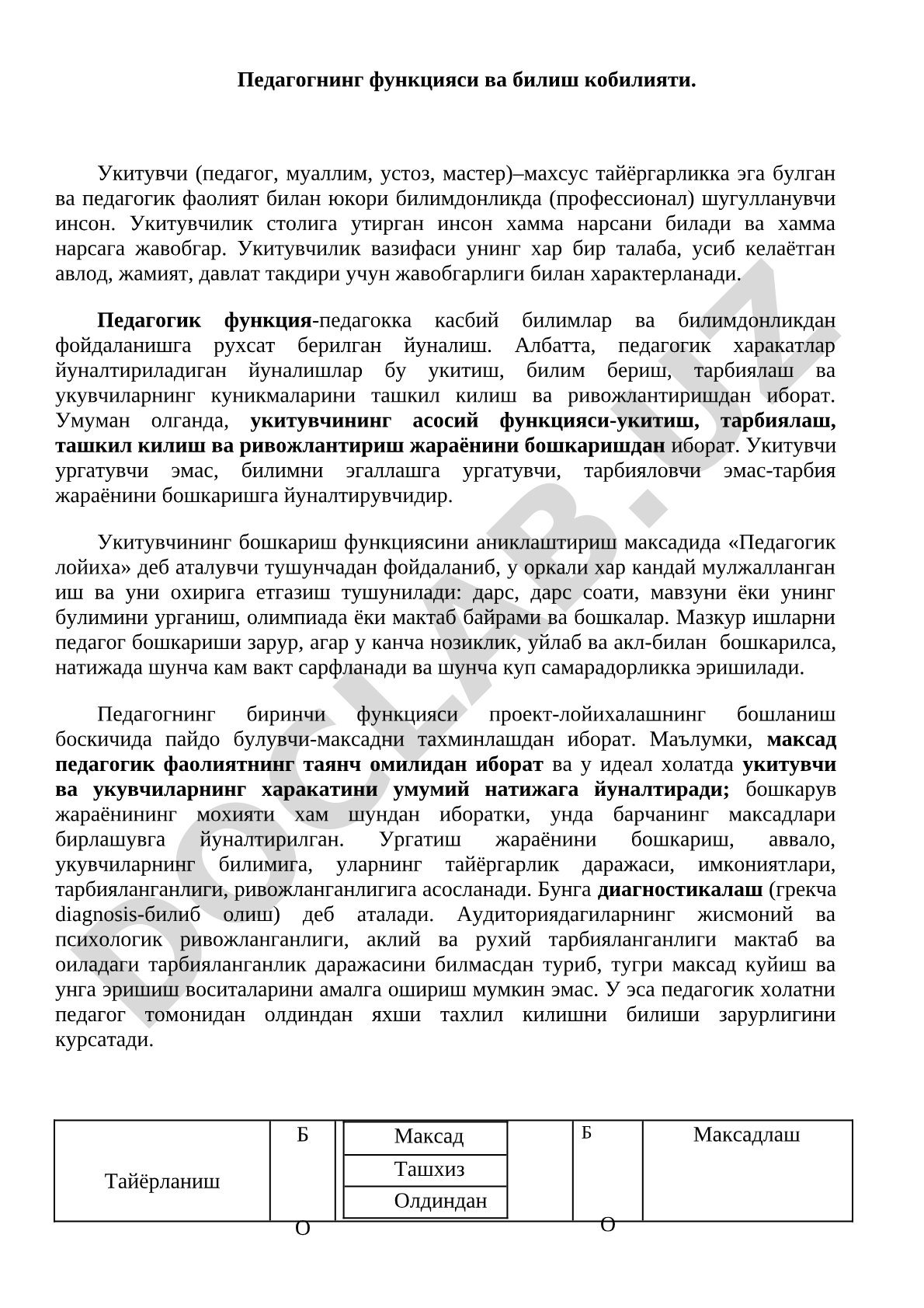 Педагогнинг функцияси ва билиш кобилияти