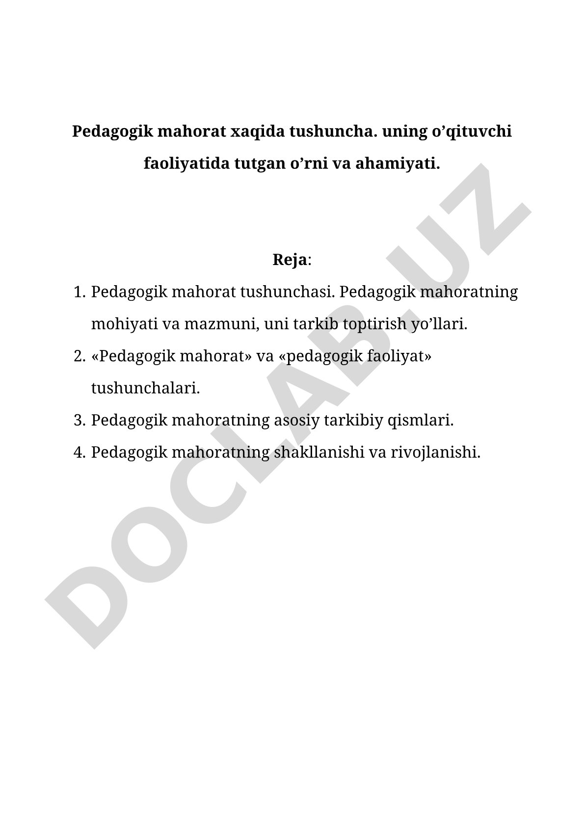 Pedagogik mahorat haqida tushuncha, uning o'qituvchi faoliyatida tutgan o'rni va ahamiyati