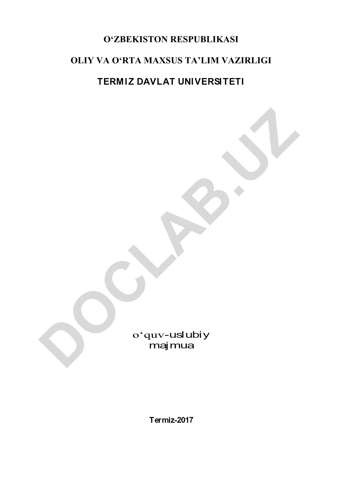 Boshlang'ich ta'lim yo'nalishi uchun ona tili va adabiyot fanidan o'quv-uslubiy majmua