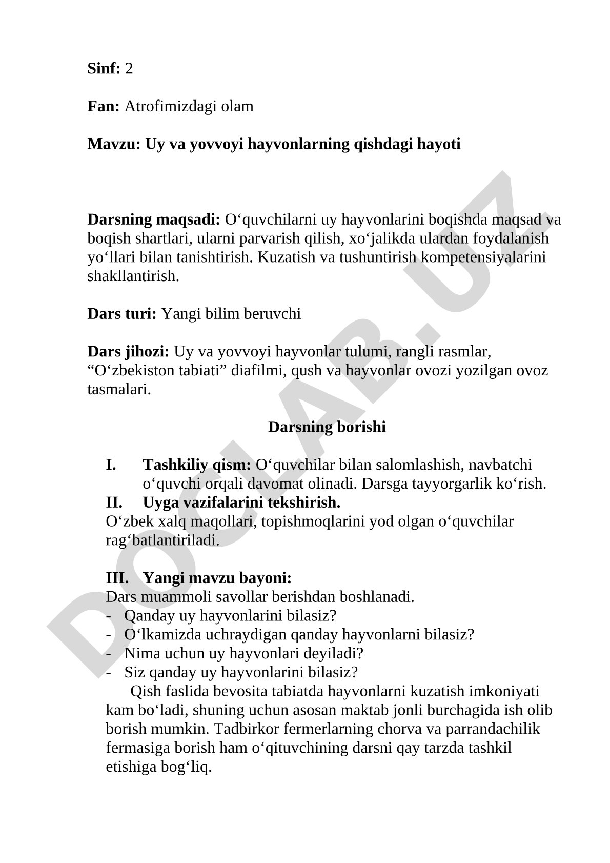 Uy va yovvoyi hayvonlarning qishdagi hayoti