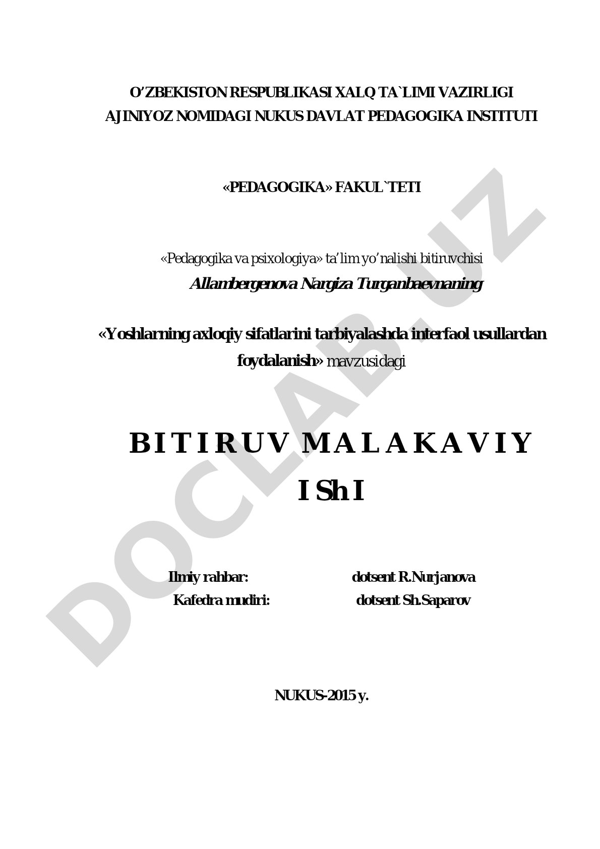 Yoshlarning axloqiy sifatlarini tarbiyalashda interfaol usullardan foydalanish