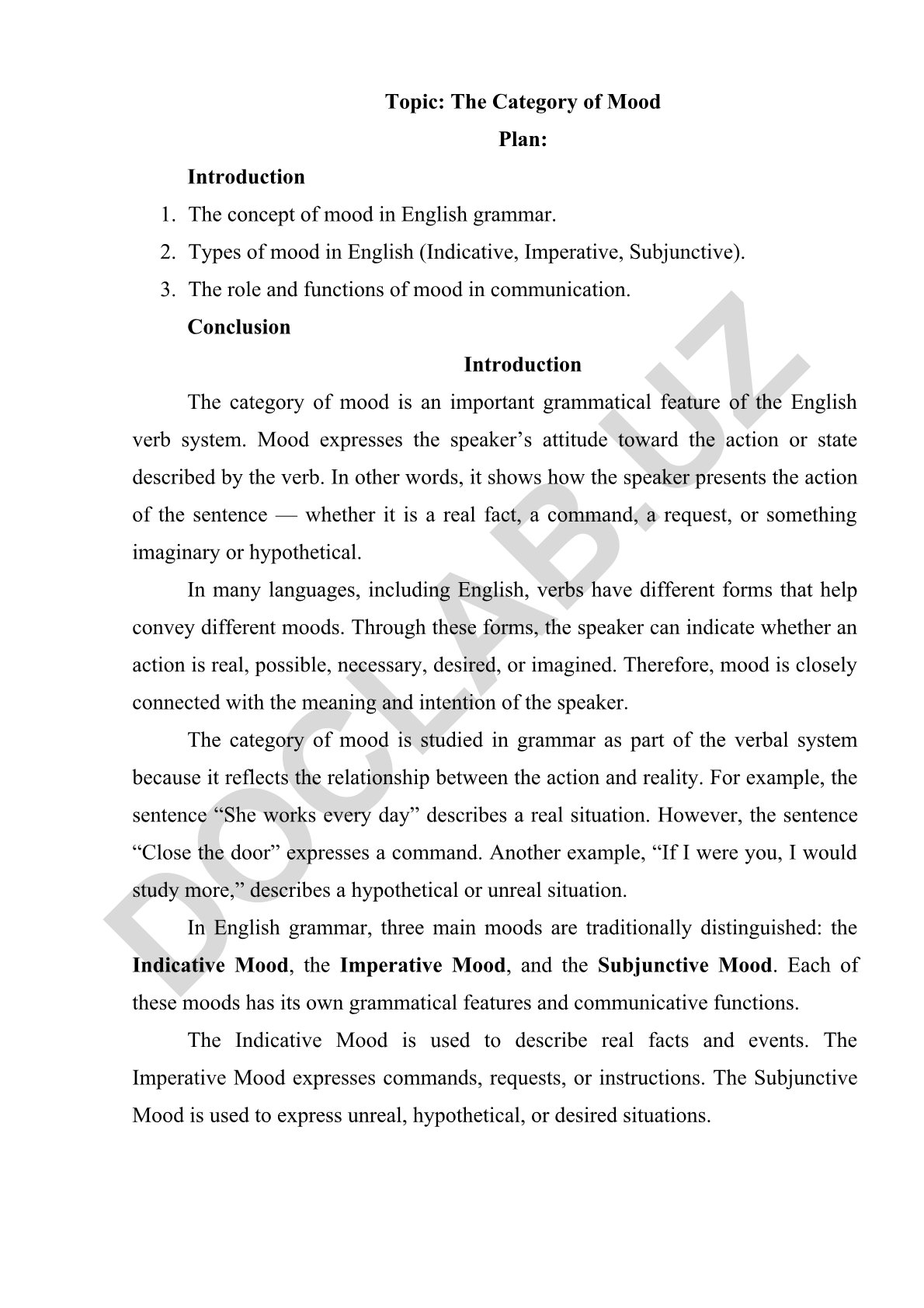 The Category of Mood in English Grammar