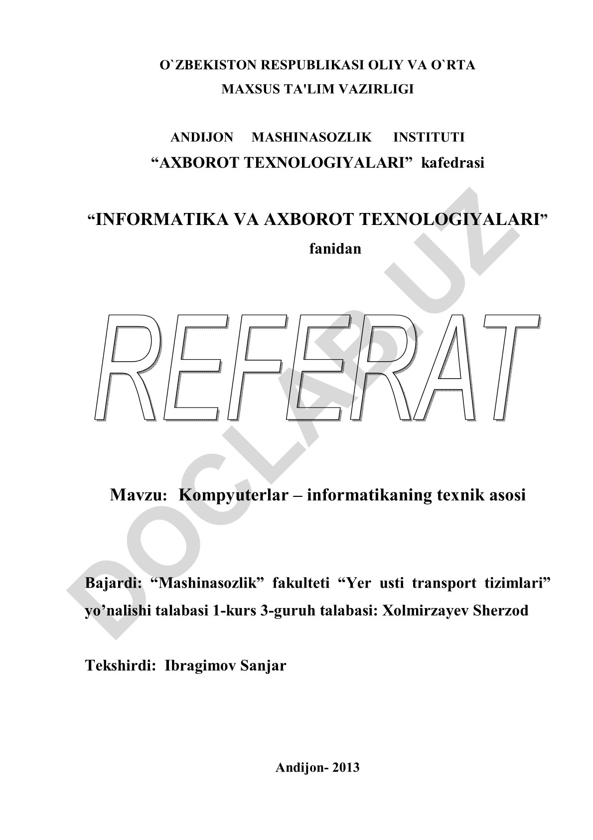 Kompyuterlar – informatikaning texnik asosi