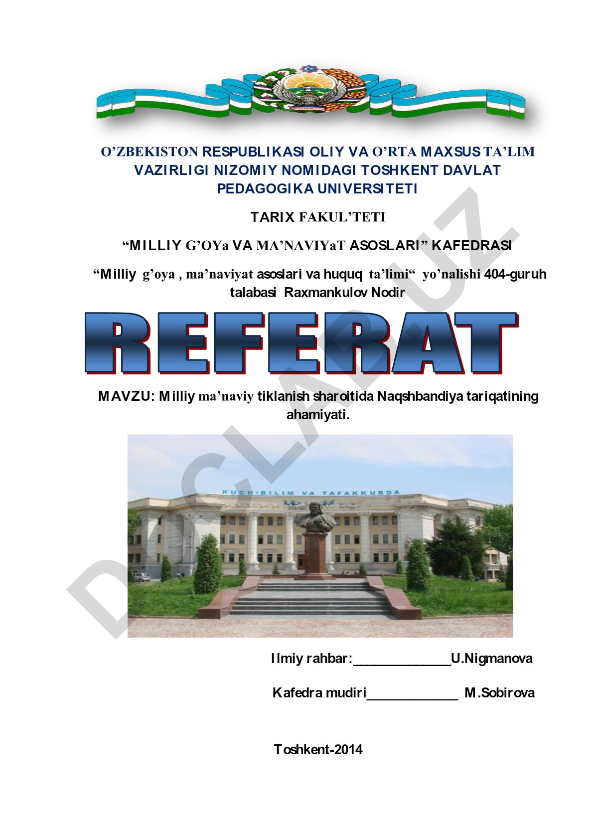 Milliy ma'naviy tiklanish sharoitida Naqshbandiya tariqatining ahamiyati