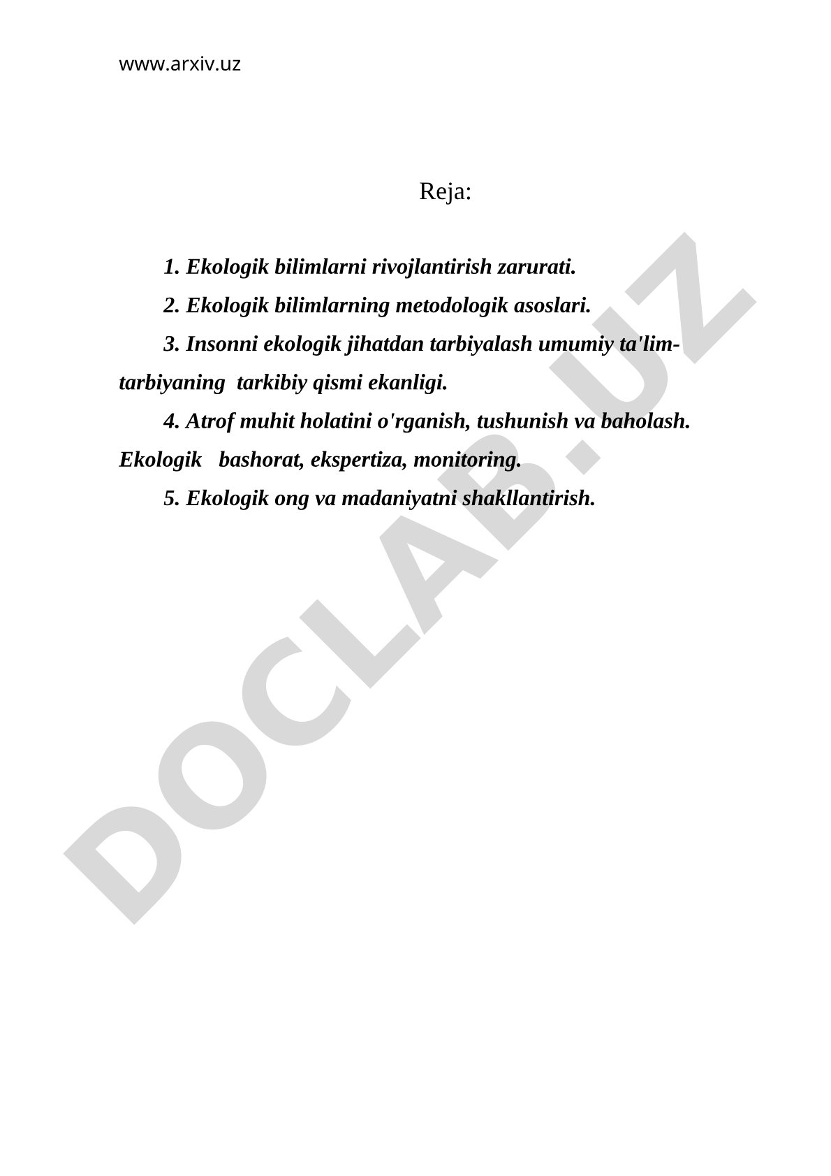 Ekologik bilimlarni rivojlantirish zarurati va metodologik asoslari