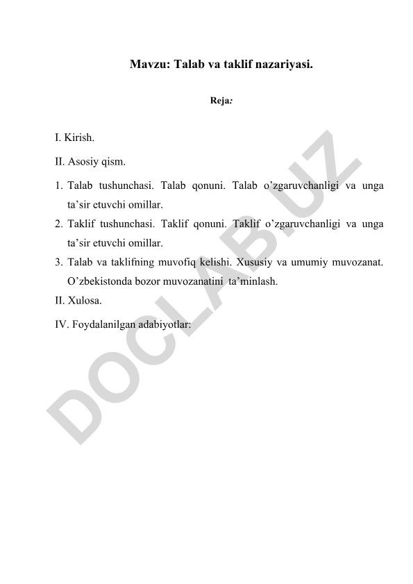 Talab va taklif nazariyasi