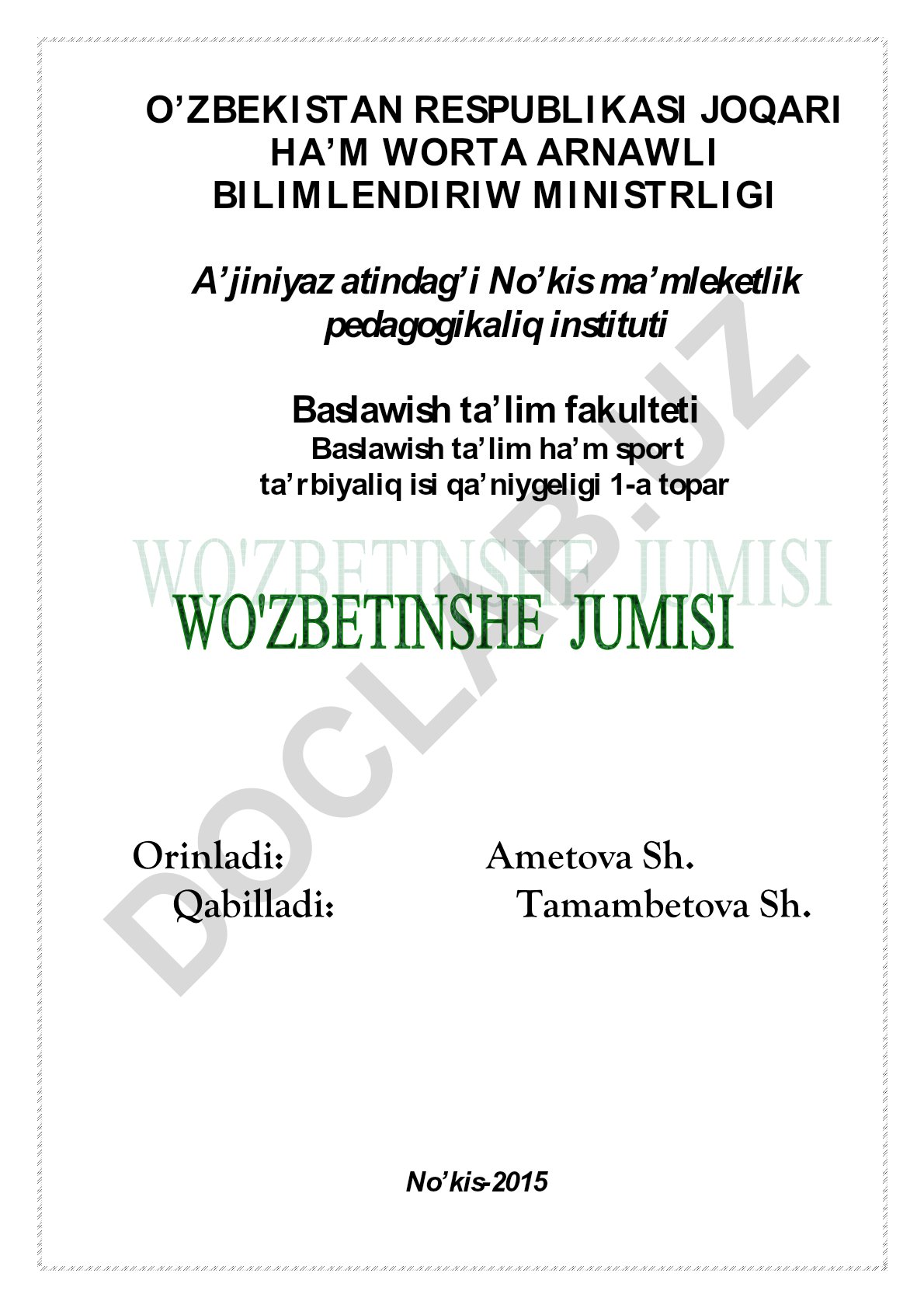 Ekologiya pa'ninin' waziypasi ha'm bo'limleri