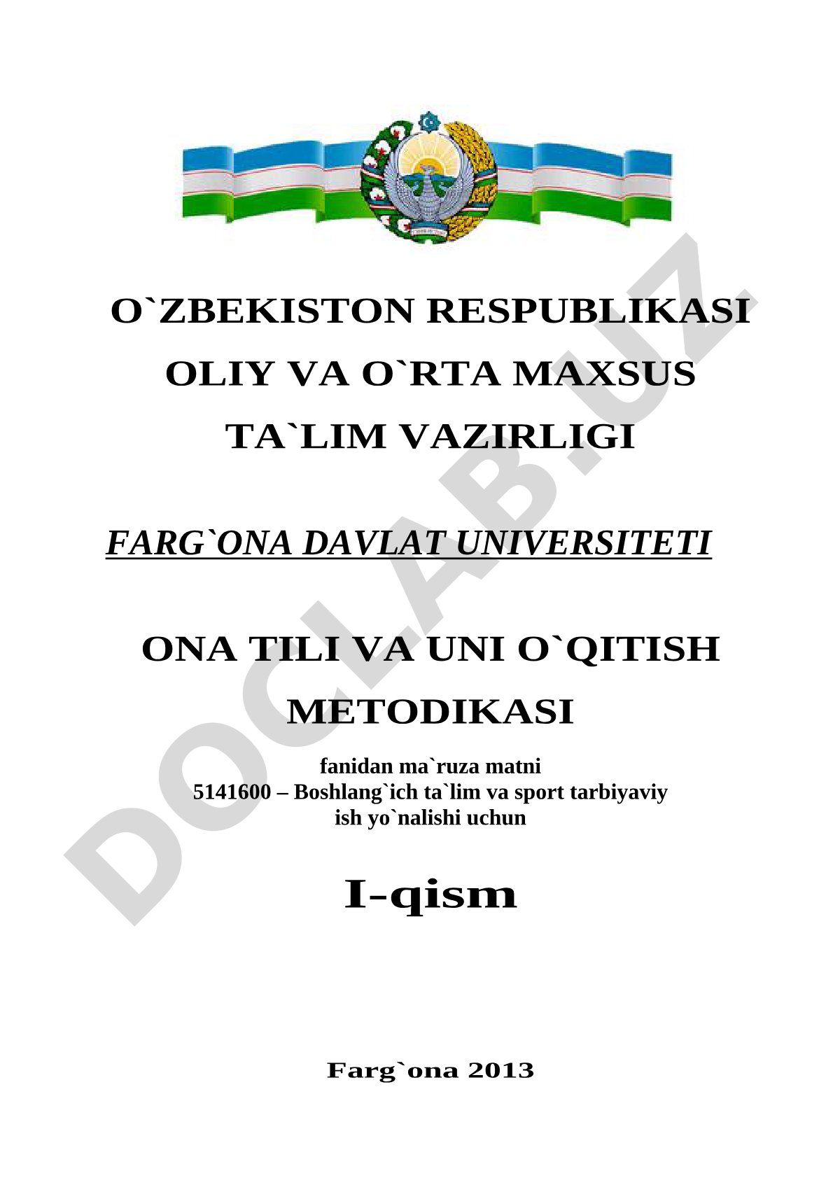 Boshlang'ich sinflarda ona tili o'qitish metodikasi pedagogik fan