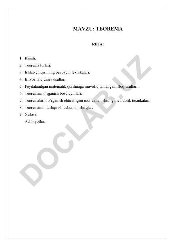 Teorema turlari va isbot usullari