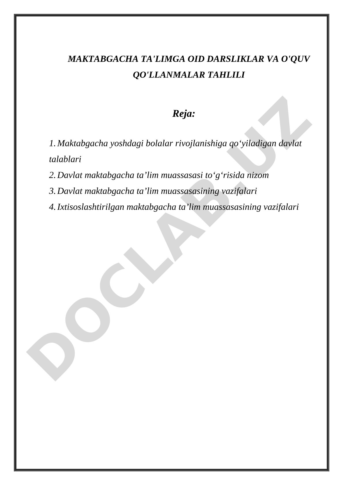 Maktabgacha ta'limga oid darsliklar va o'quv qo'llanmalar tahlili