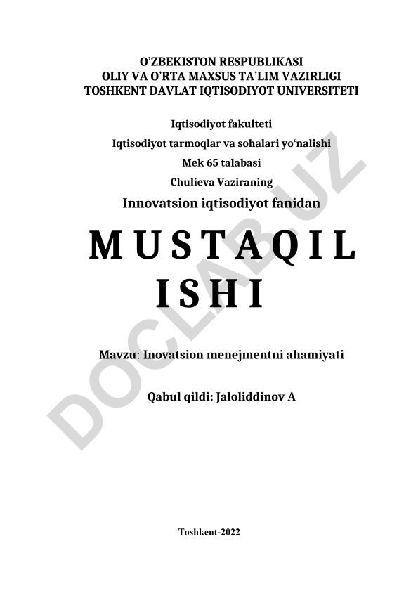 Inovatsion menejmentni ahamiyati