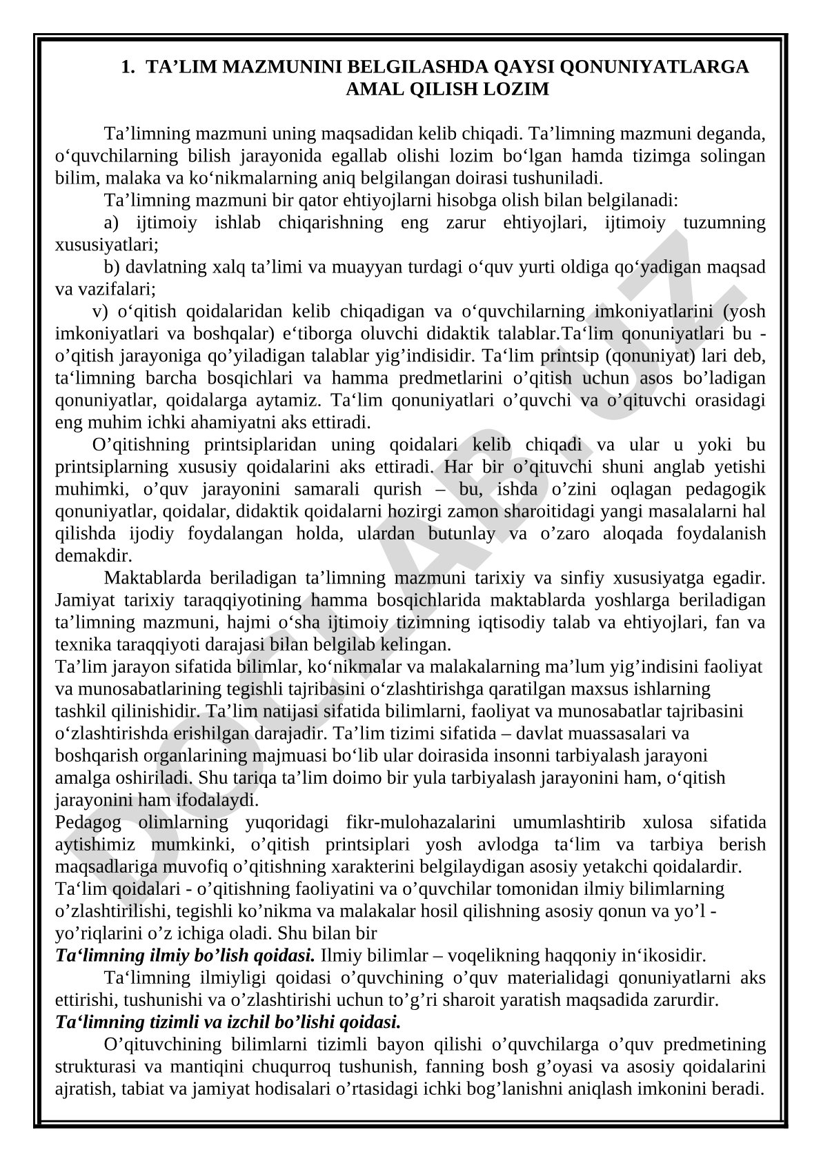Ta'lim mazmunini belgilashda qaysi qonuniyatlarga amal qilish lozim