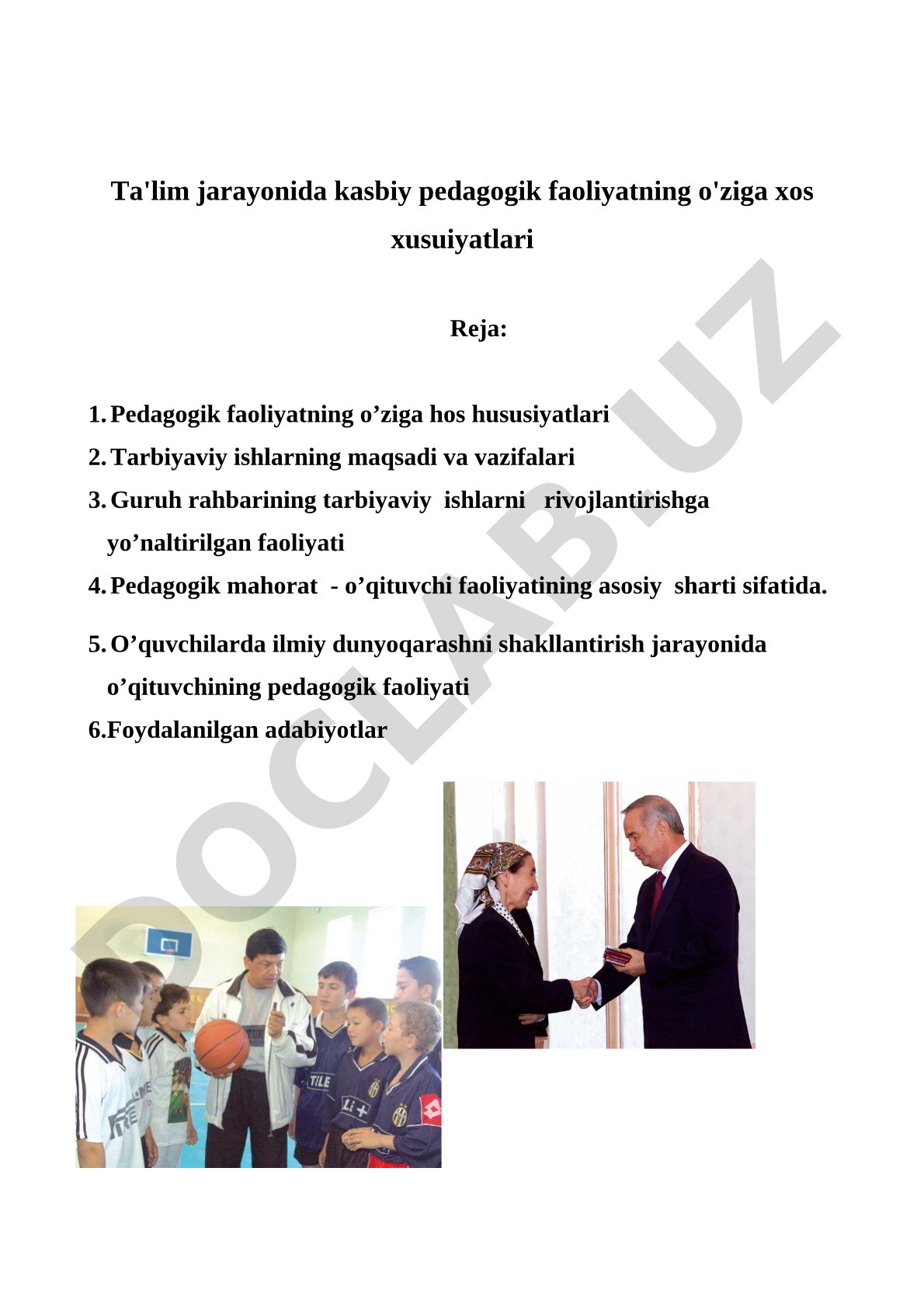 Ta'lim jarayonida kasbiy pedagogik faoliyatning o'ziga xos xususiyatlari