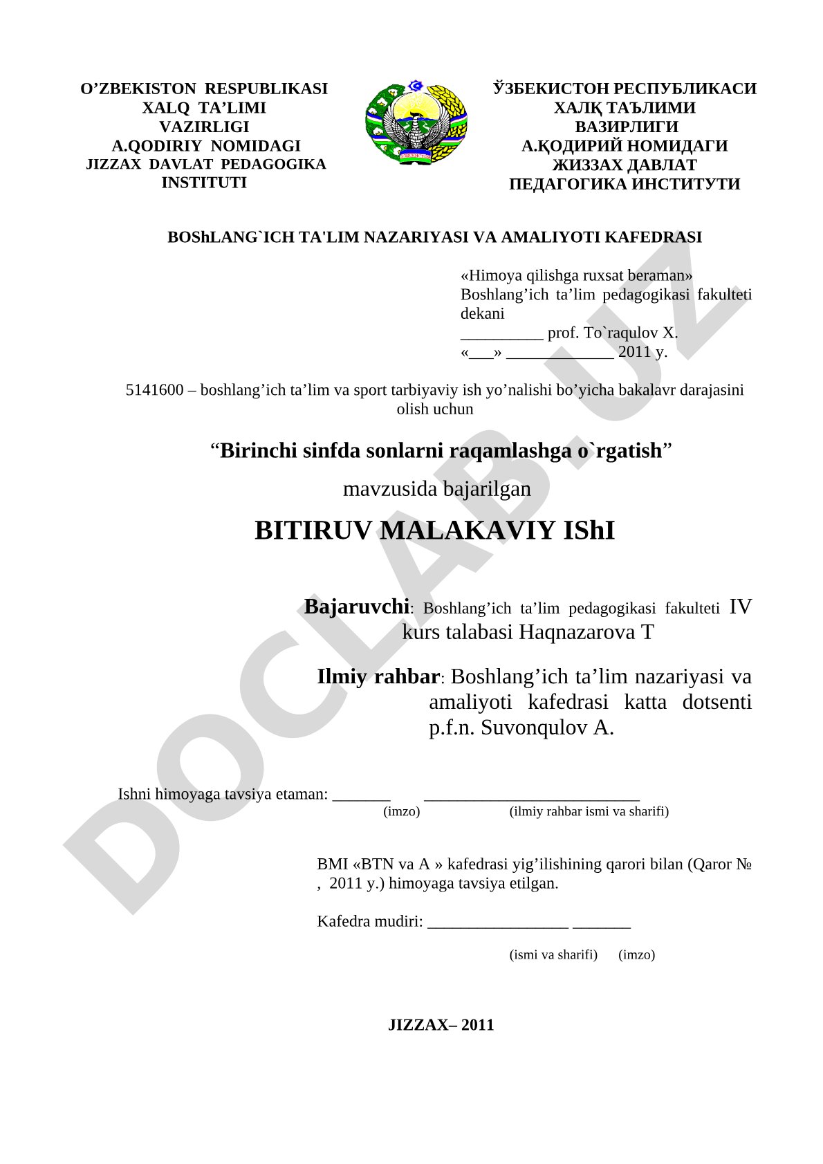 Birinchi sinfda sonlarni raqamlashga o'rgatish