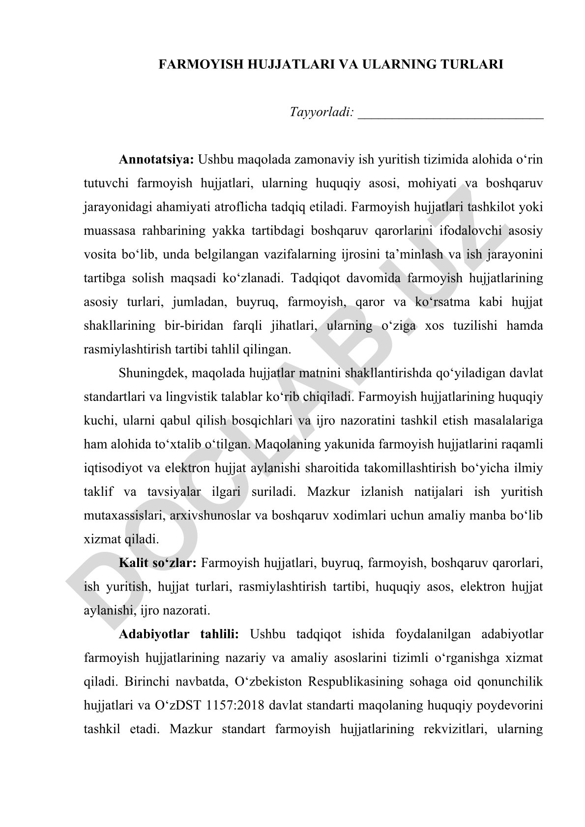 Farmoyish hujjatlari va ularning turlari