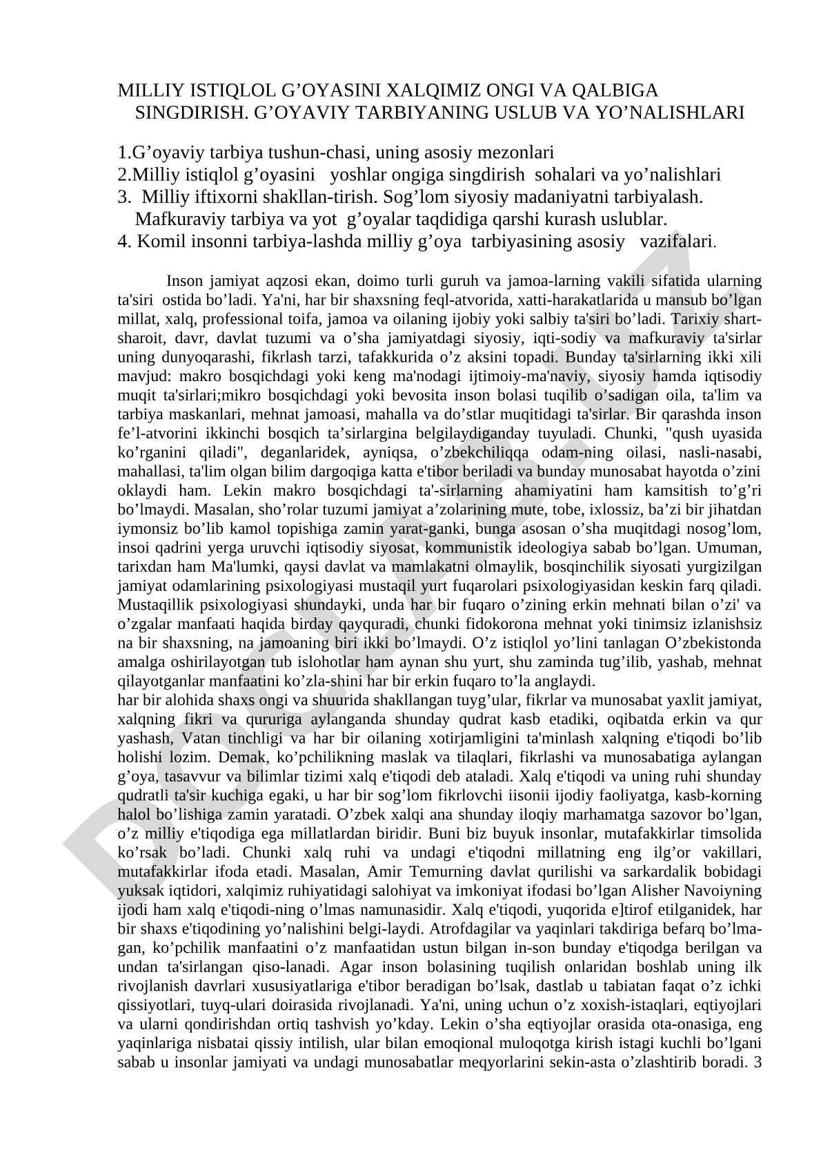 Milliy istiqlol g'oyasini xalqimiz ongi va qalbiga singdirish