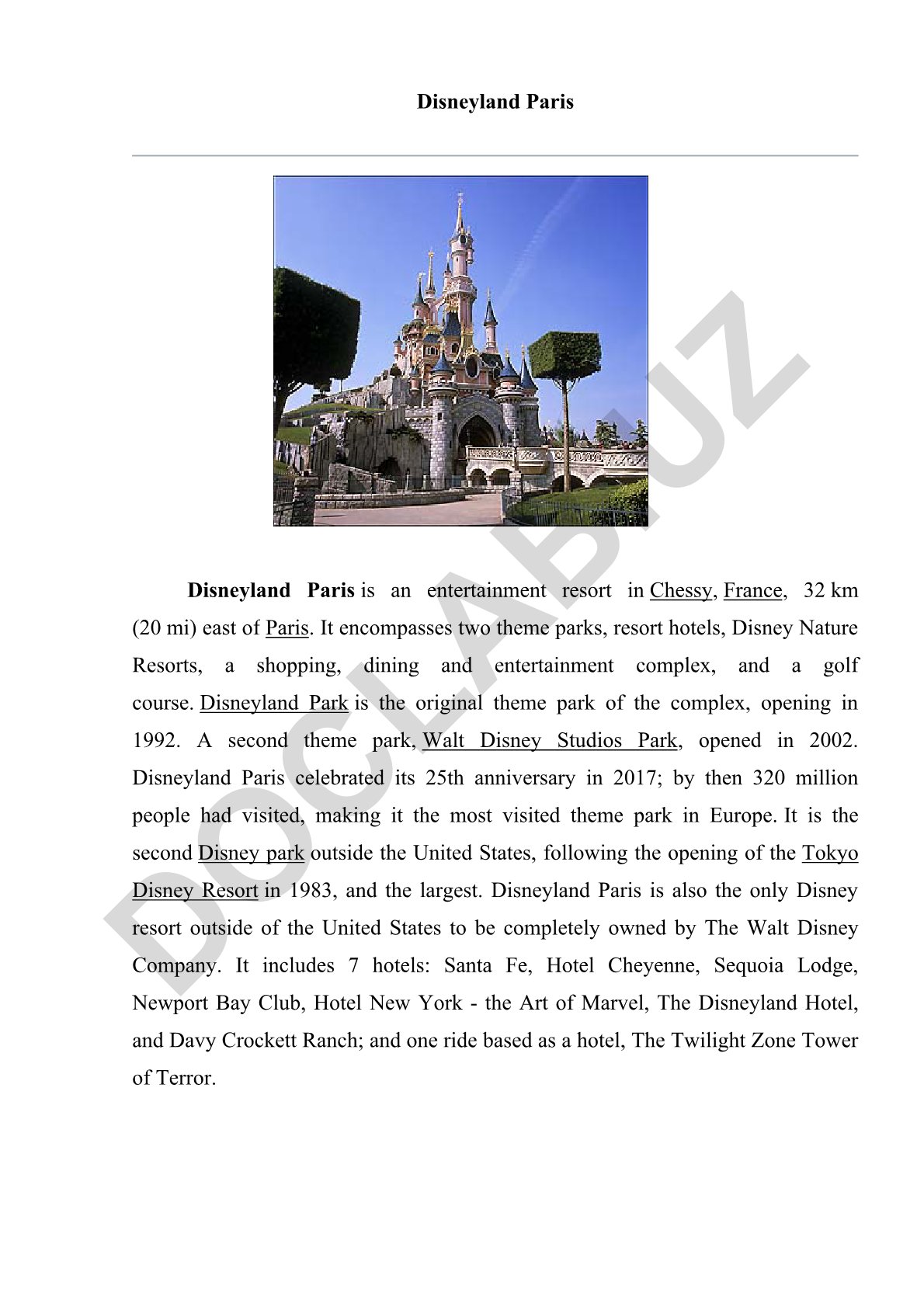 Disneyland Paris entertainment resort in France