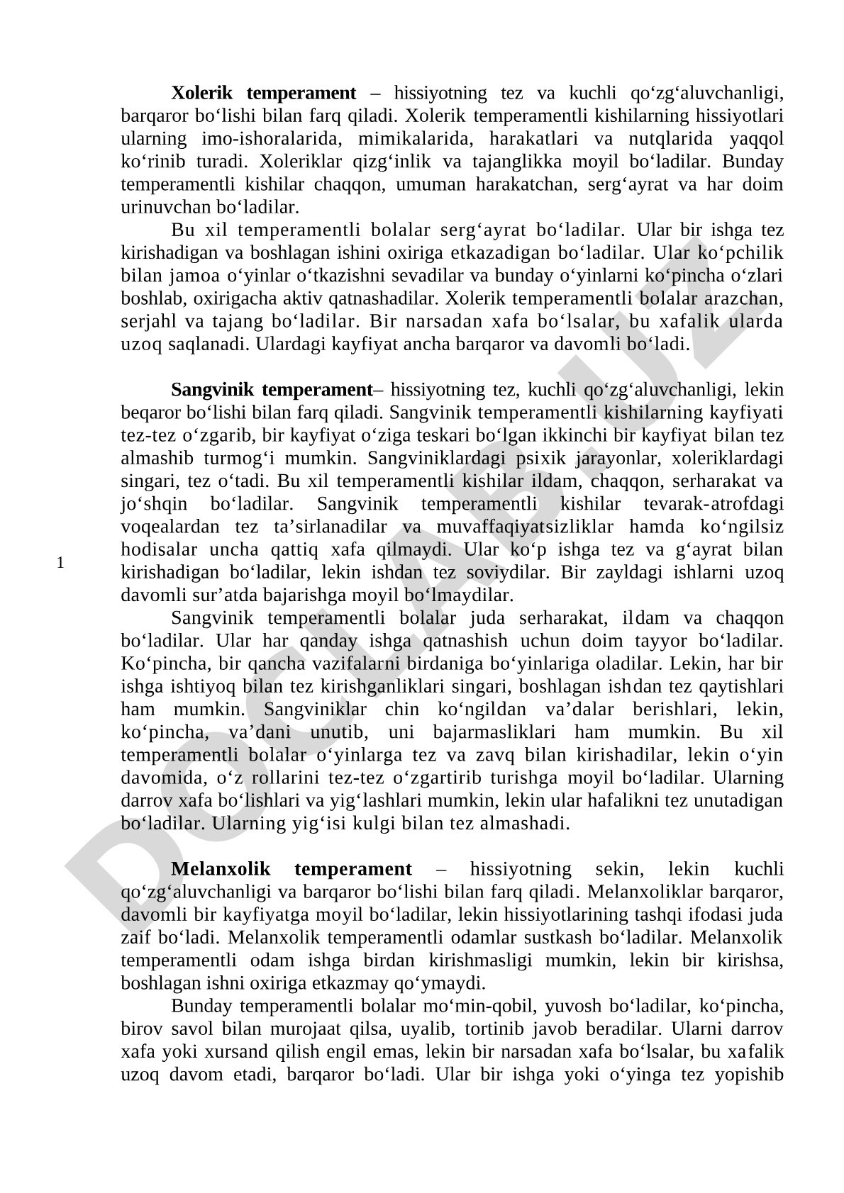 Xolerik va sangvinik temperamentlarning xususiyatlari