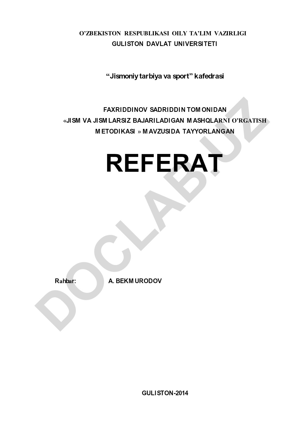 Jism va jismlarsiz bajariladigan mashqlarni o'rgatish metodikasi