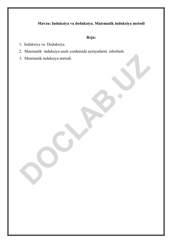 Induksiya va deduksiya. Matematik induksiya metodi