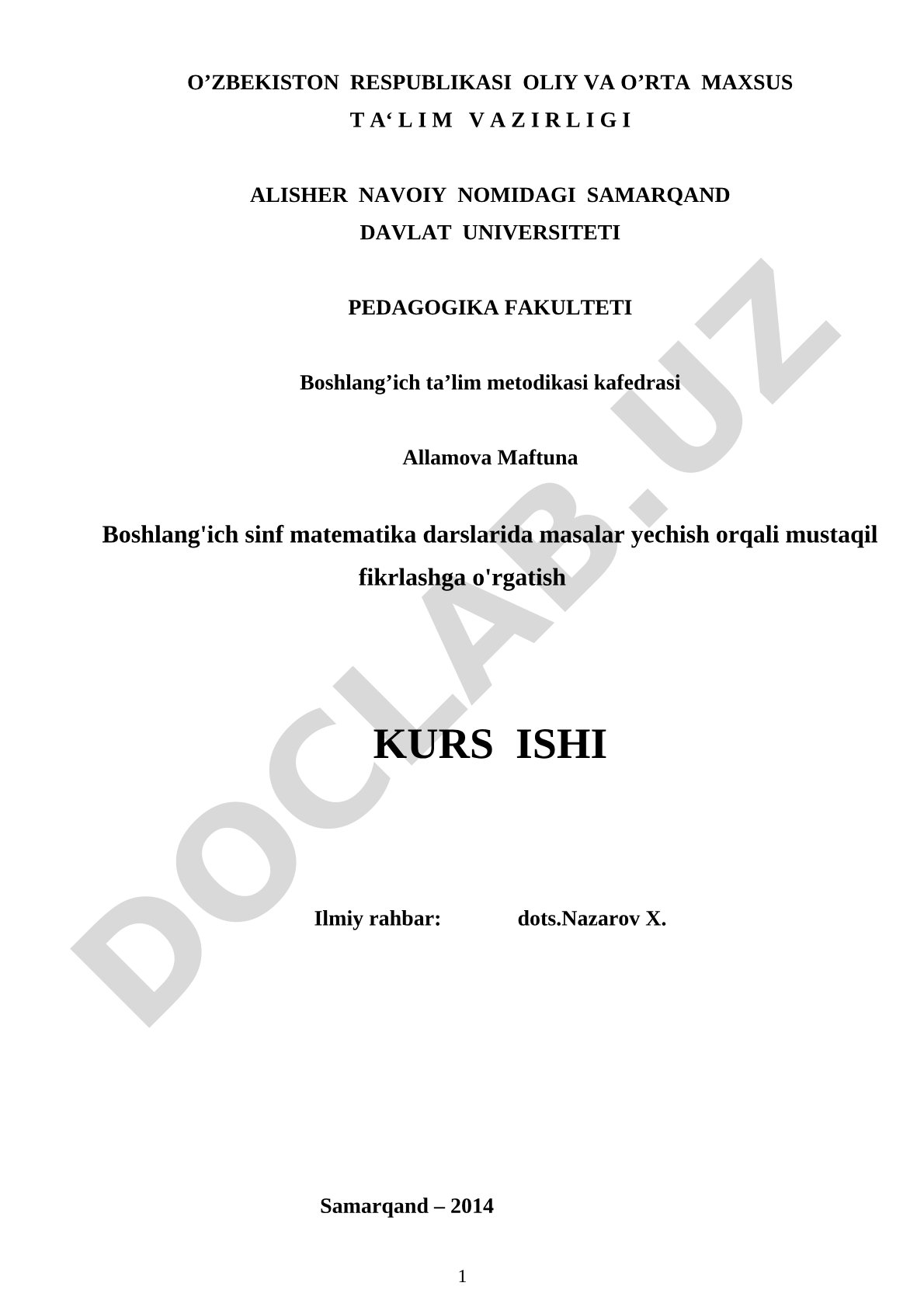 Boshlang'ich sinf matematika darslarida masalalar yechish orqali mustaqil fikrlashga o'rgatish