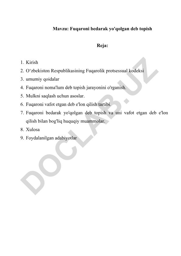 Fuqaroni bedarak yo'qolgan deb topish