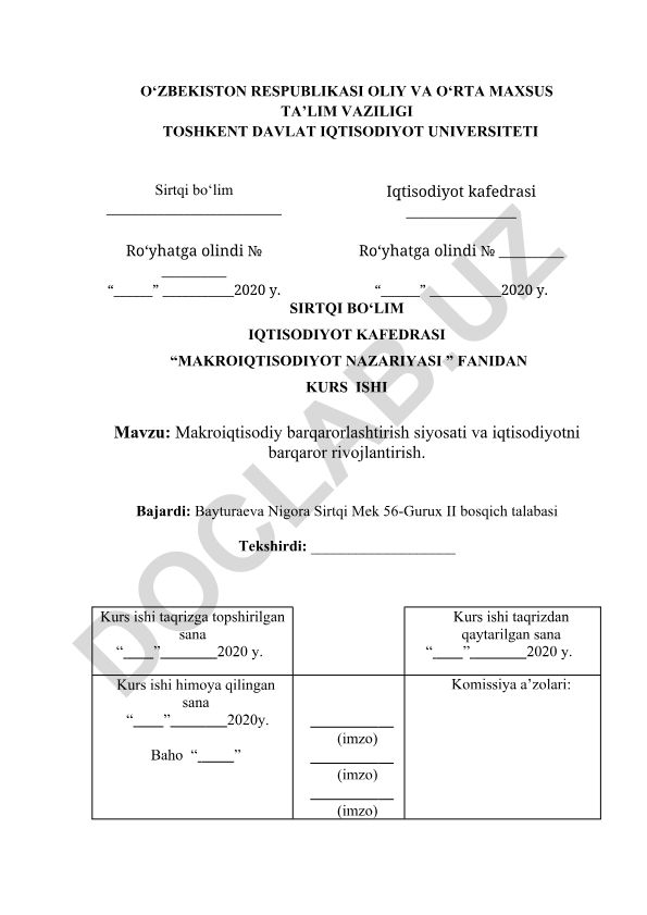 Makroiqtisodiy barqarorlashtirish siyosati va iqtisodiyotni barqaror rivojlantirish