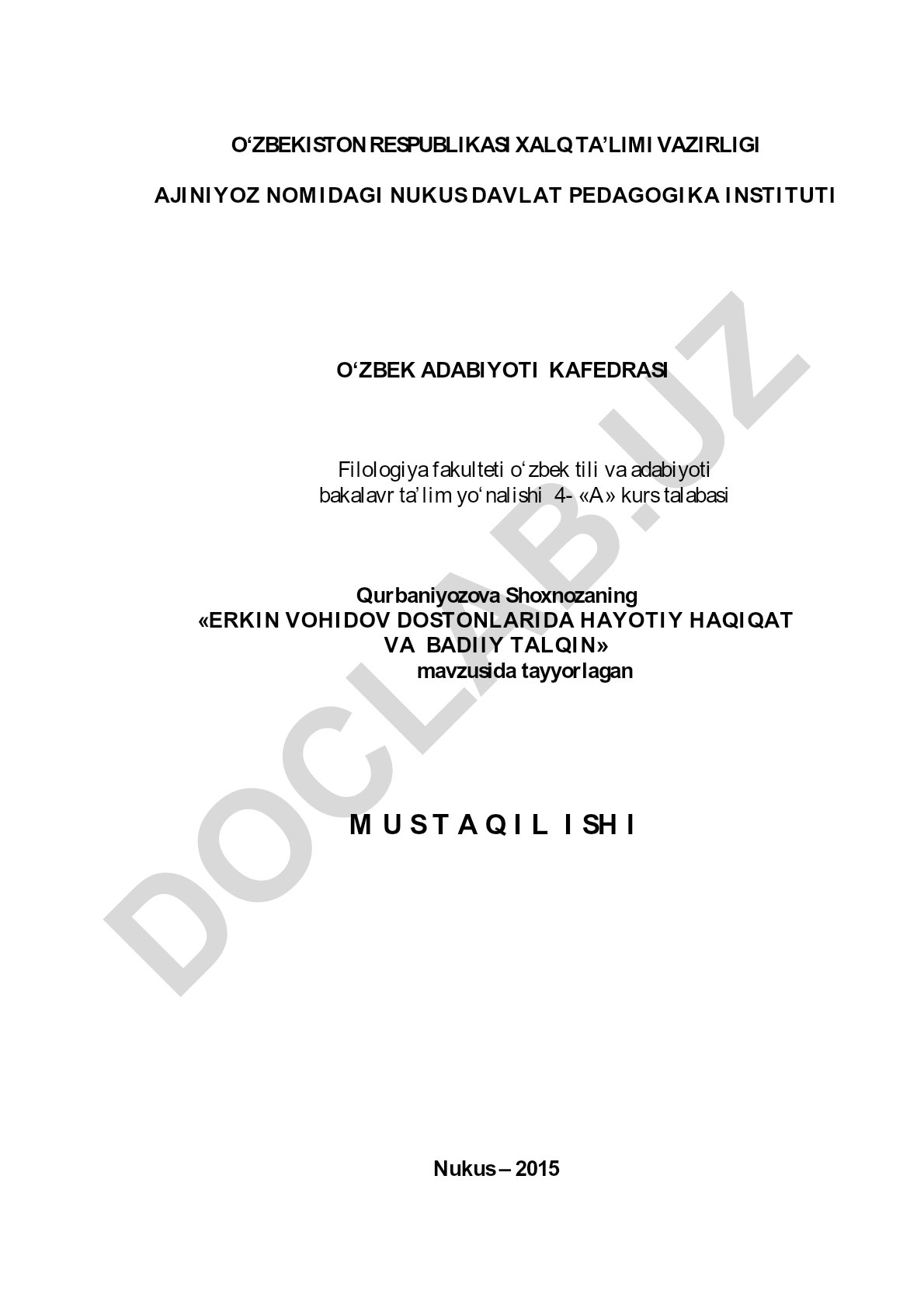 Erkin Vohidov dostonlarida hayotiy haqiqat va badiiy talqin