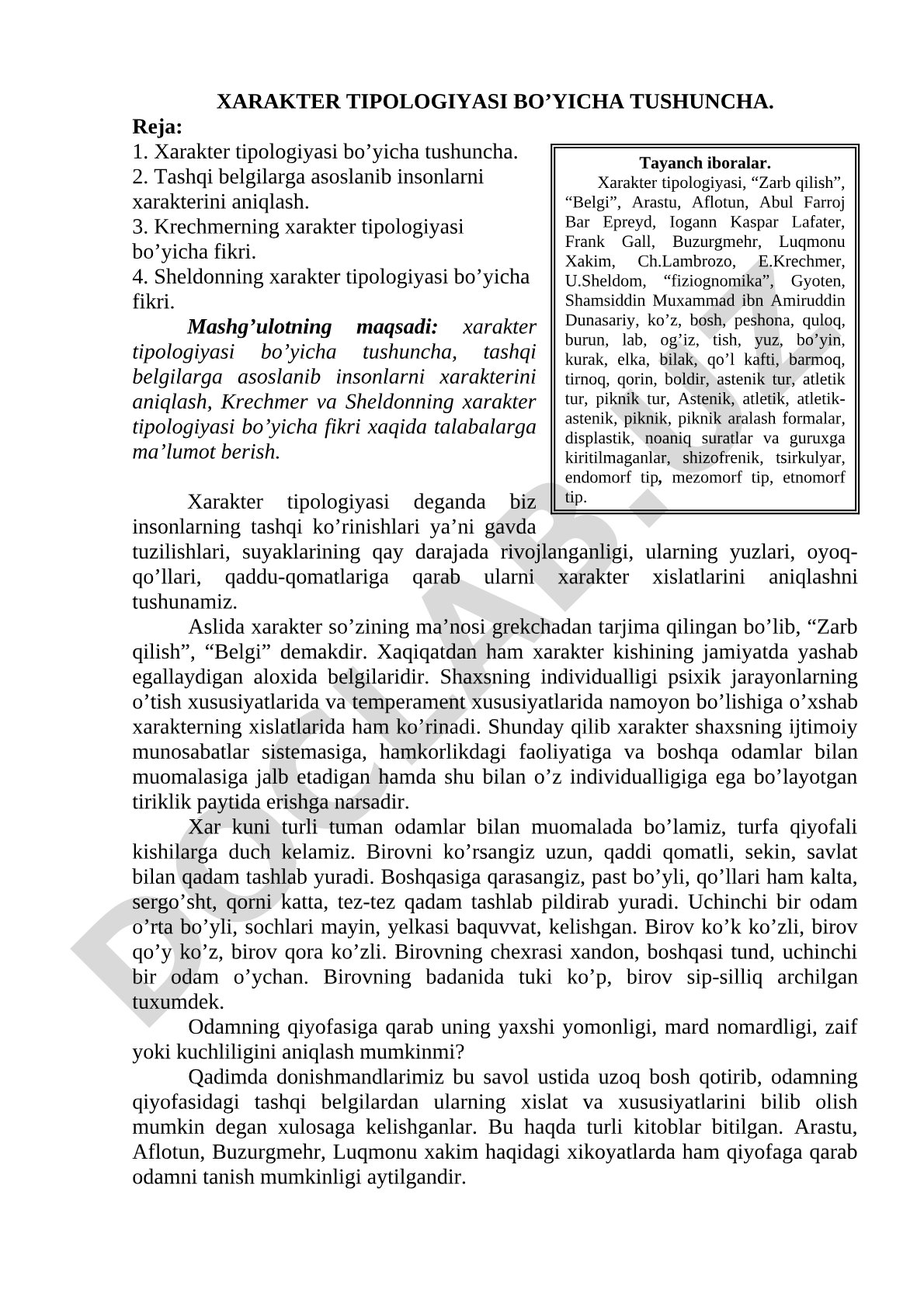 Xarakter tipologiyasi bo'yicha tushuncha