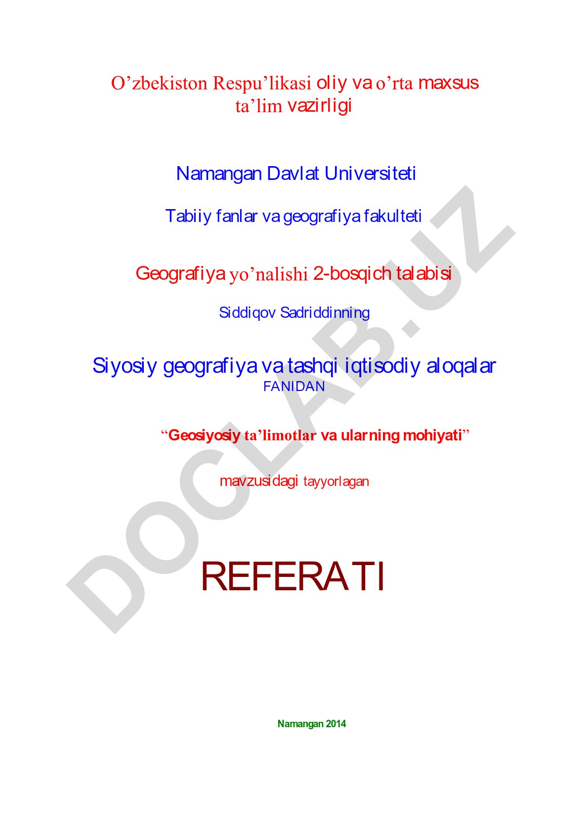 Geosiyosiy ta’limotlar va ularning mohiyati