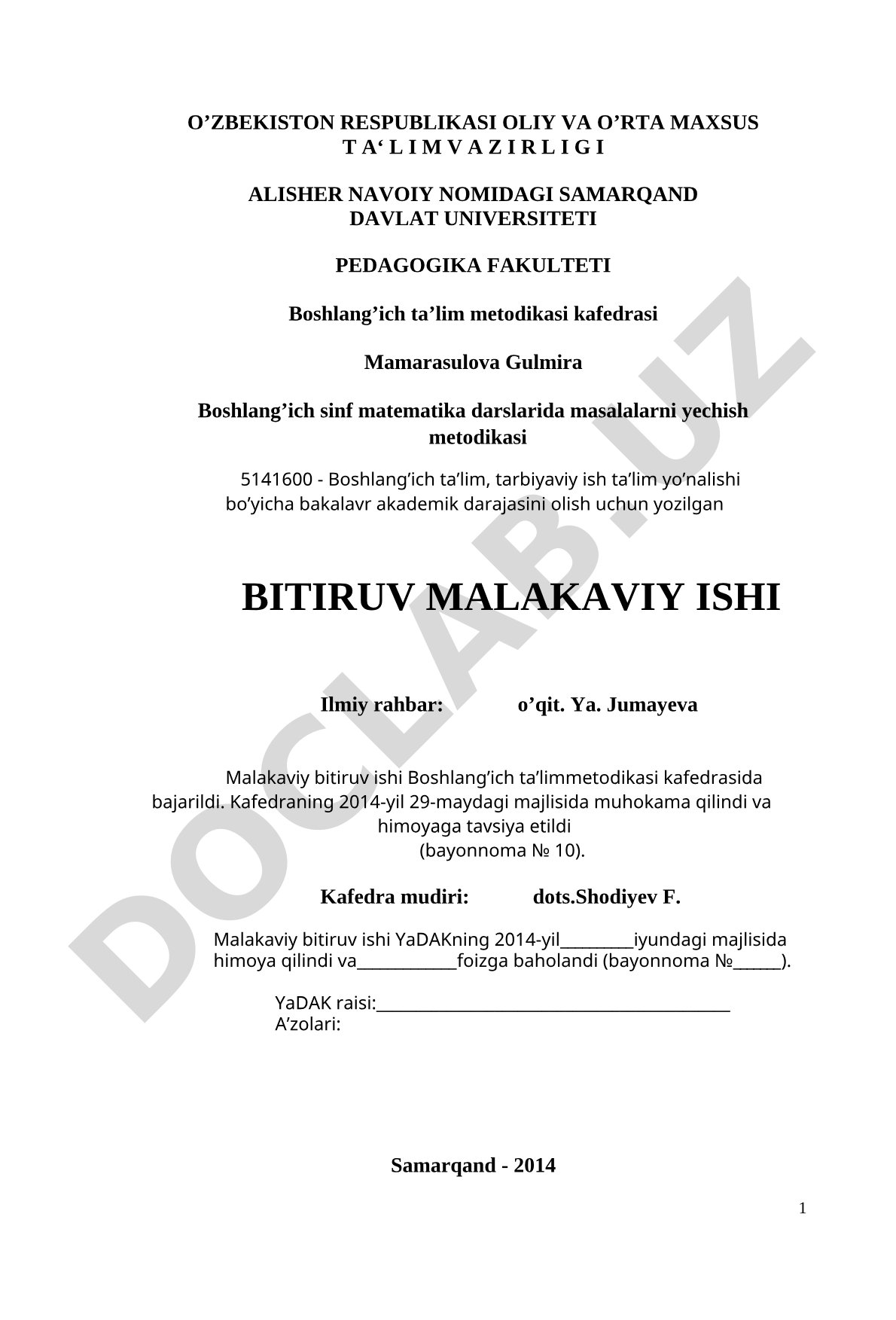 Boshlang'ich sinf matematika darslarida masalalarni yechish metodikasi