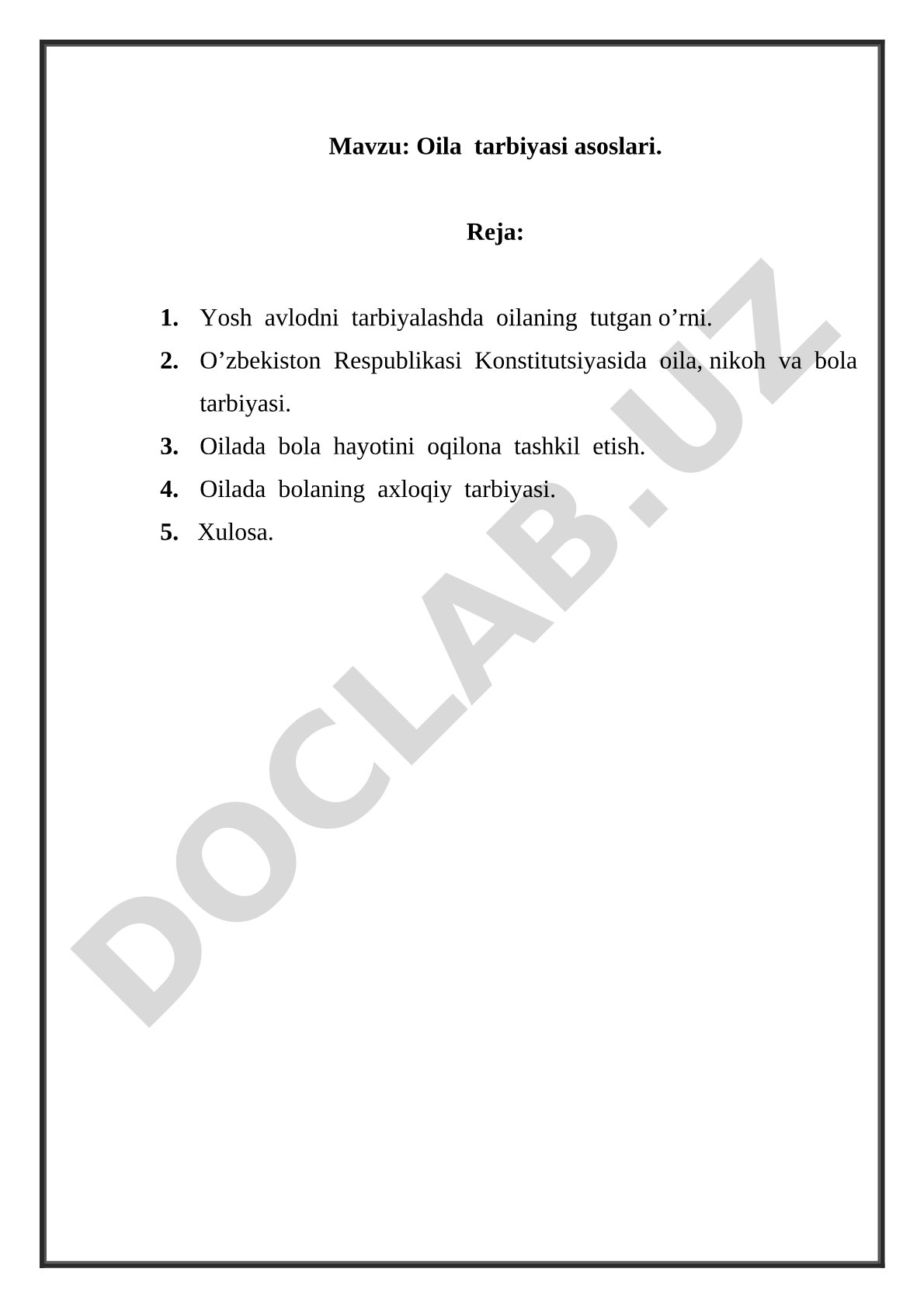 Oila tarbiyasi asoslari
