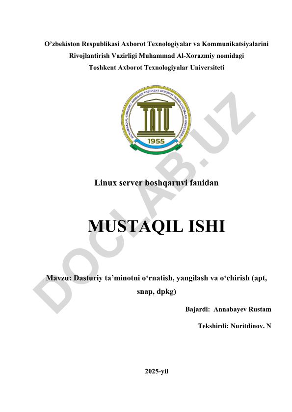 Dasturiy ta’minotni o‘rnatish, yangilash va o‘chirish (apt, snap, dpkg)