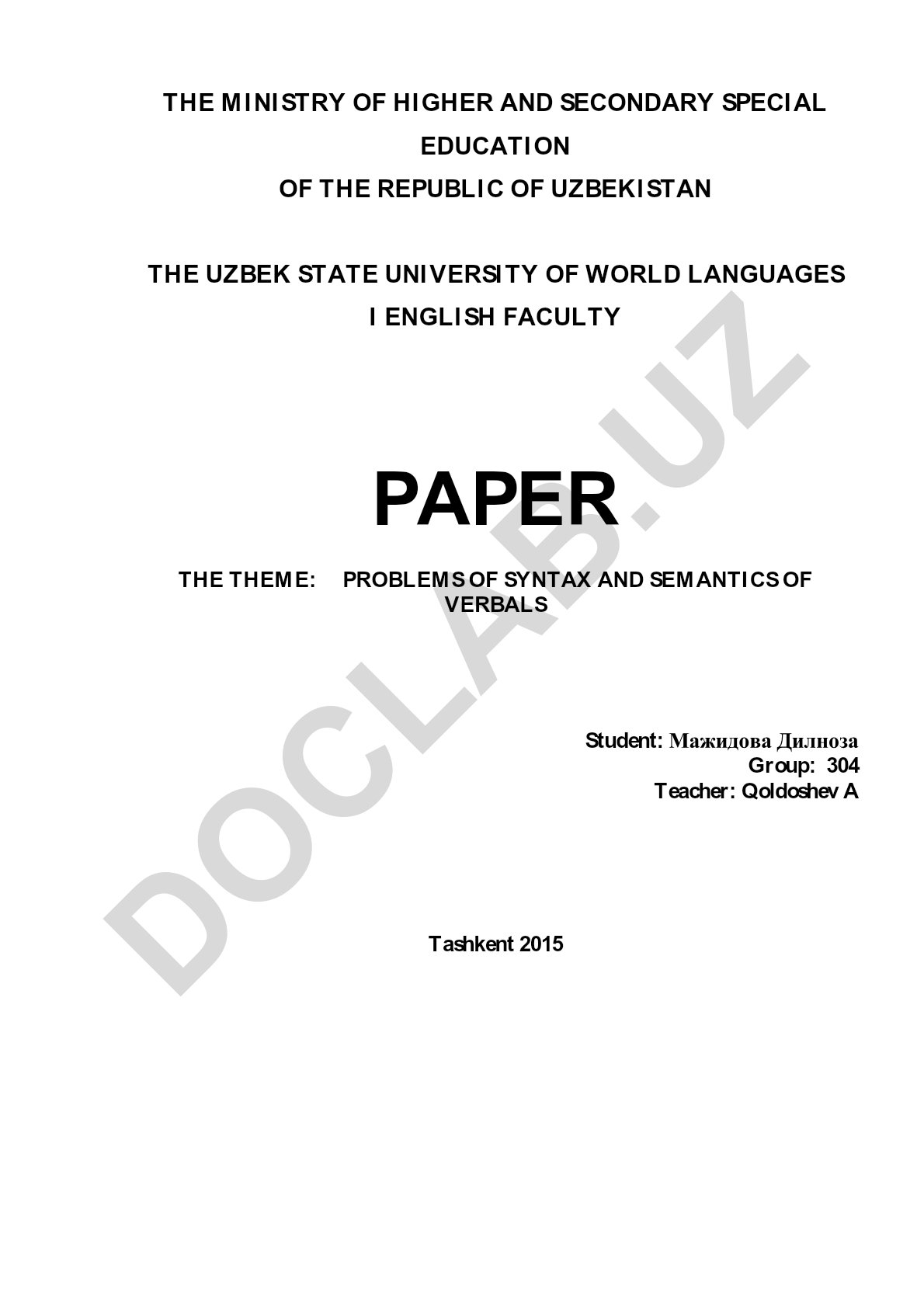 Problems of Syntax and Semantics of Verbals in Modern English