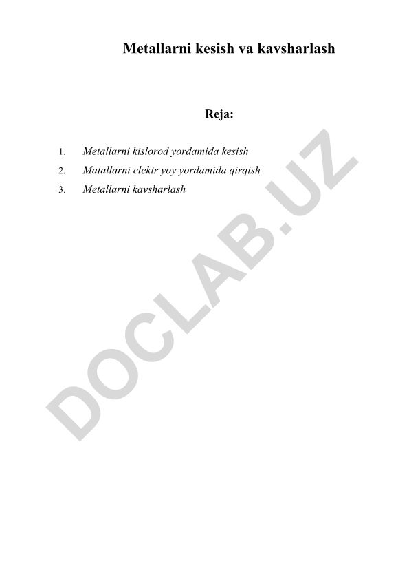 Metallarni kesish va kavsharlash