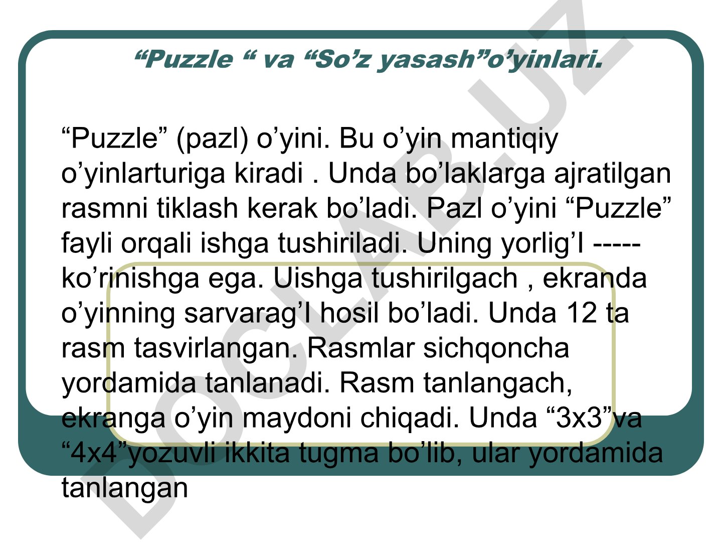 Puzzle va So'z yasash o'yinlari