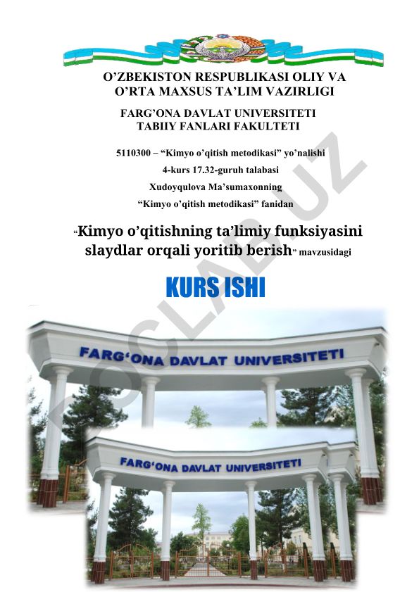Kimyo o'qitishning ta'limiy funksiyasini slaydlar orqali yoritib berish